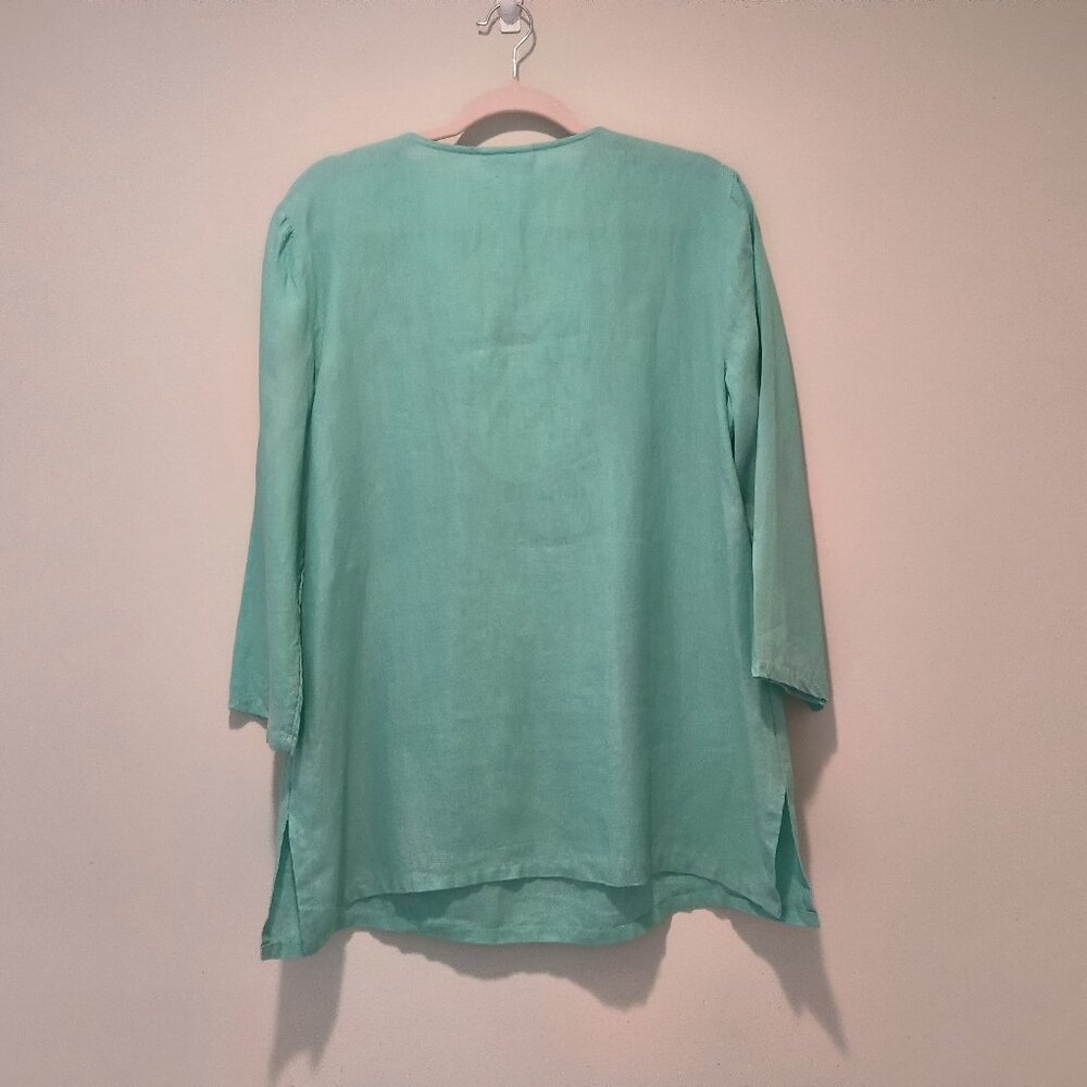 Charter Club  100% linen  green, embroidered rhinestones tunic size L - Picture 4 of 6